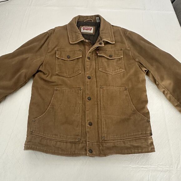Levis Trucker Jacket Mens Small Brown Cotton Twill Full Zip Quilted Lined - Picture 7 of 16